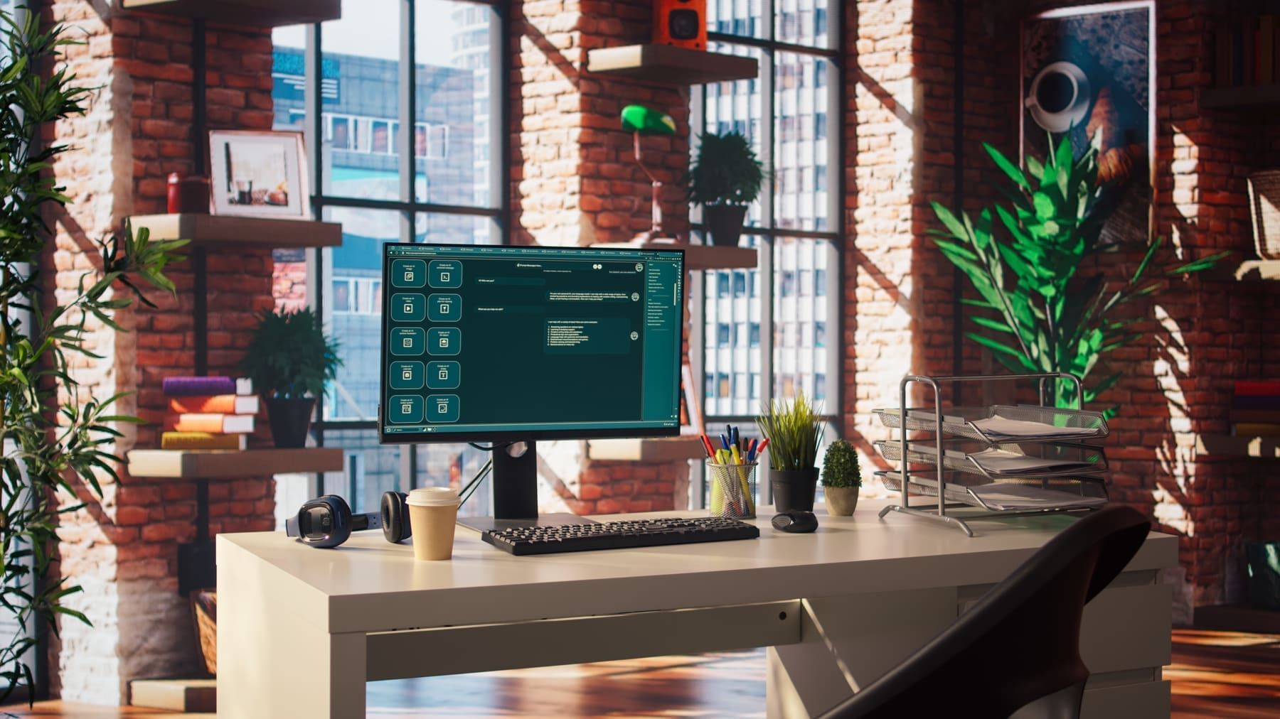 AI assistant interface on a workstation